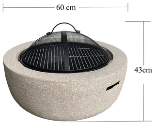 Round Faux Stone Outdoor Fire Pit with Fire Screen