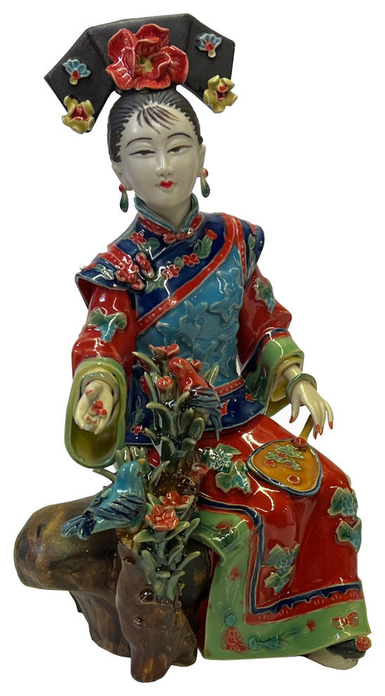 Chinese Oriental Porcelain Qing Style Dressing Hat Lady Figure Hws3090