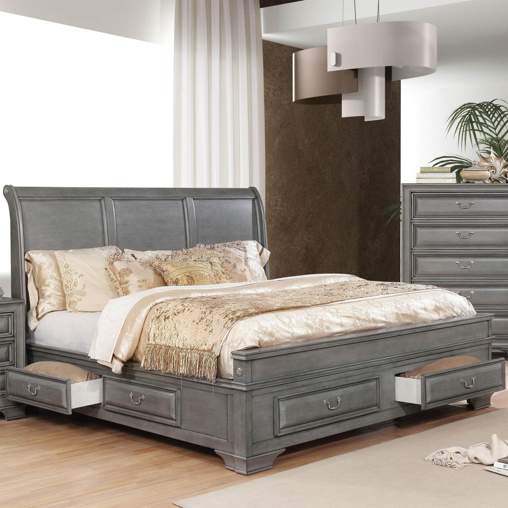 Furniture of America Bradford Wood California King Storage Platform Bed in Gray