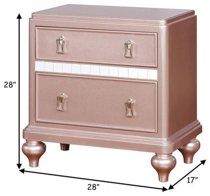 Benzara BM182934 Solid Wood Nightstand With Mirror Trim, Pink