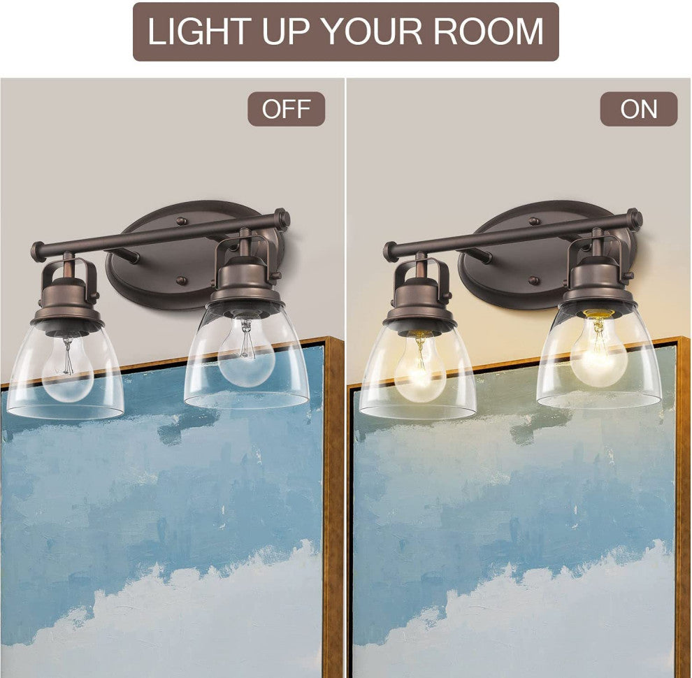 2-Light Antique Wall Lights Industrial Glass Wall Sconce With Oil Rubbed Finish