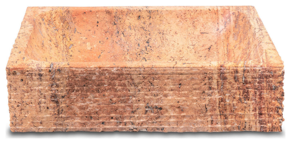 Natural Stone Vessel Bathroom Sink, Rustic Rectangular Stone Sink, Peach