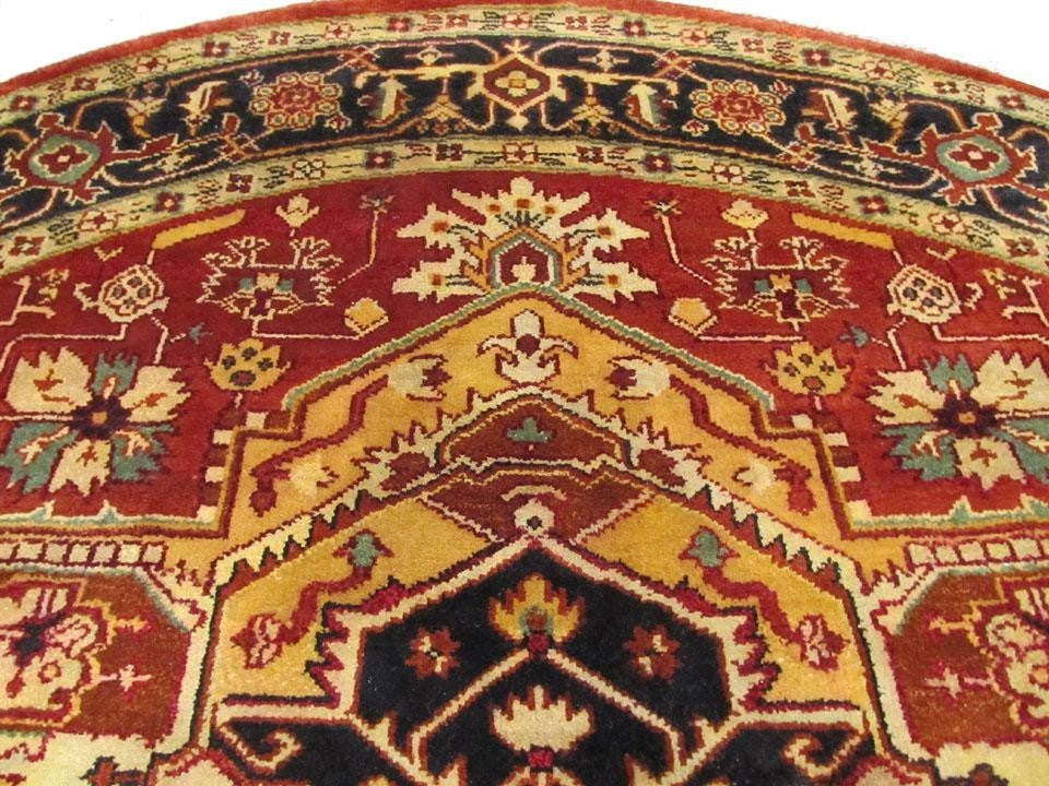 EORC Hand-knotted Wool Rust Traditional Geometric Serapi Rug, Round 8'x8'