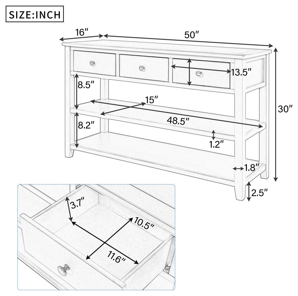Gewnee Retro Design Console Table With Two Open Shelves
