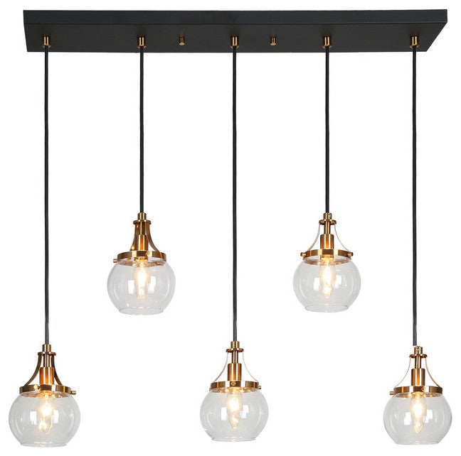 LNC 6-Light Matte Black and Polished Gold Modern Kitchen Island Light, Cluster