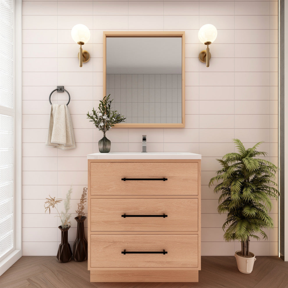 Victoria 30" Solid Wood Bath Vanity, Red Oak