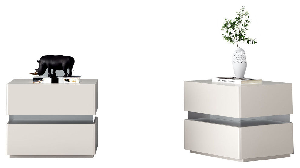 Modern Night Stand with Human Induction Atmosphere Lamp, Cream White, Includes Wireless Charging