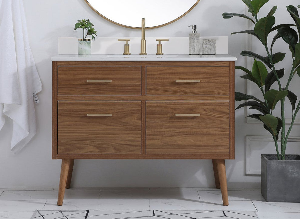 Elegant VF41042WB-BS 42"Bathroom Vanity, Walnut Brown With Backsplash