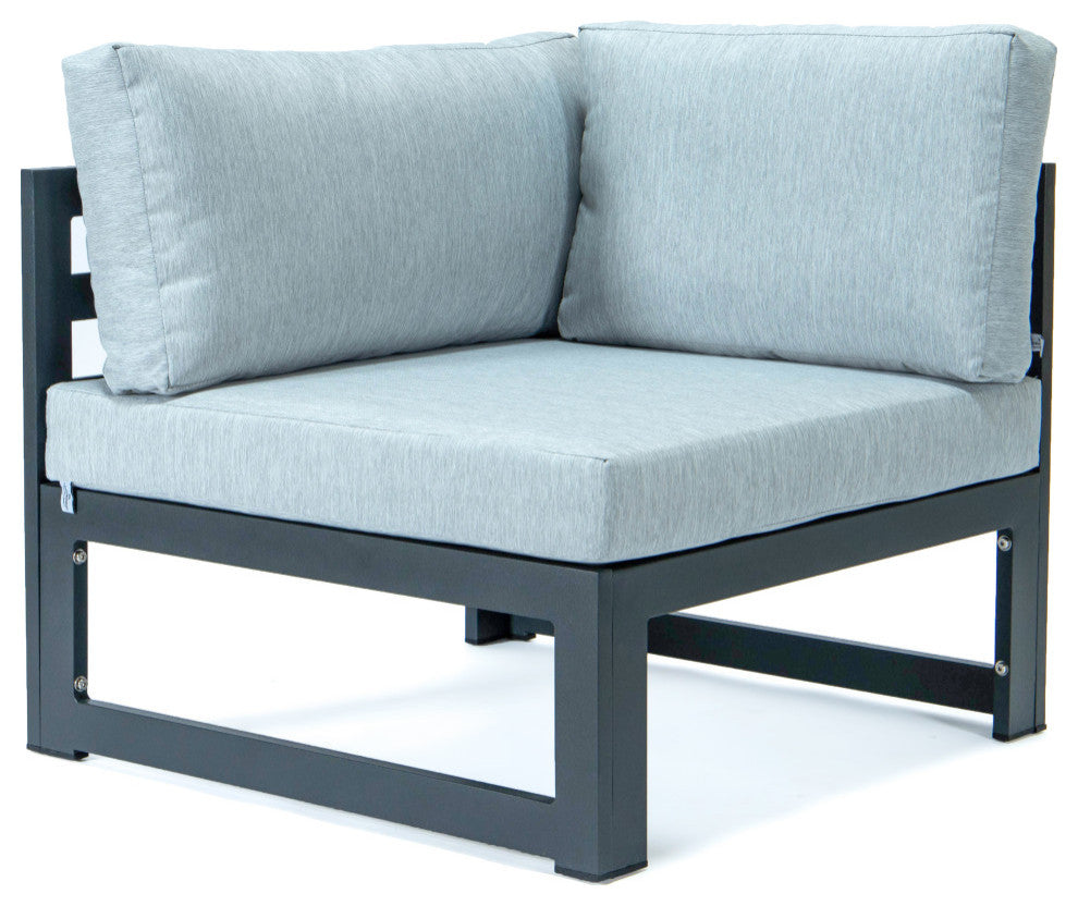 LeisureMod Chelsea 7-Piece Patio Sectional With Coffee Table, Light Gray