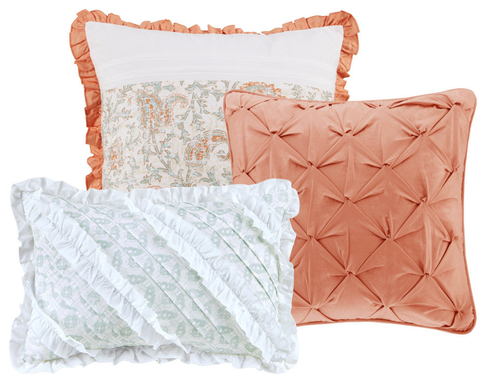 Madison Park Percale Printed Pintuck Flange 9-Piece Comforter Set, California Ki