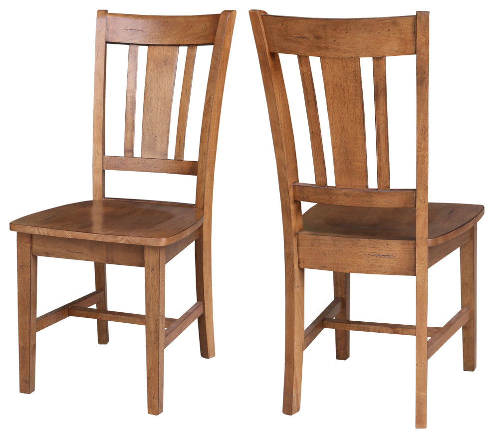 Set of Two San Remo Slat Back Chairs, Distressed Oak