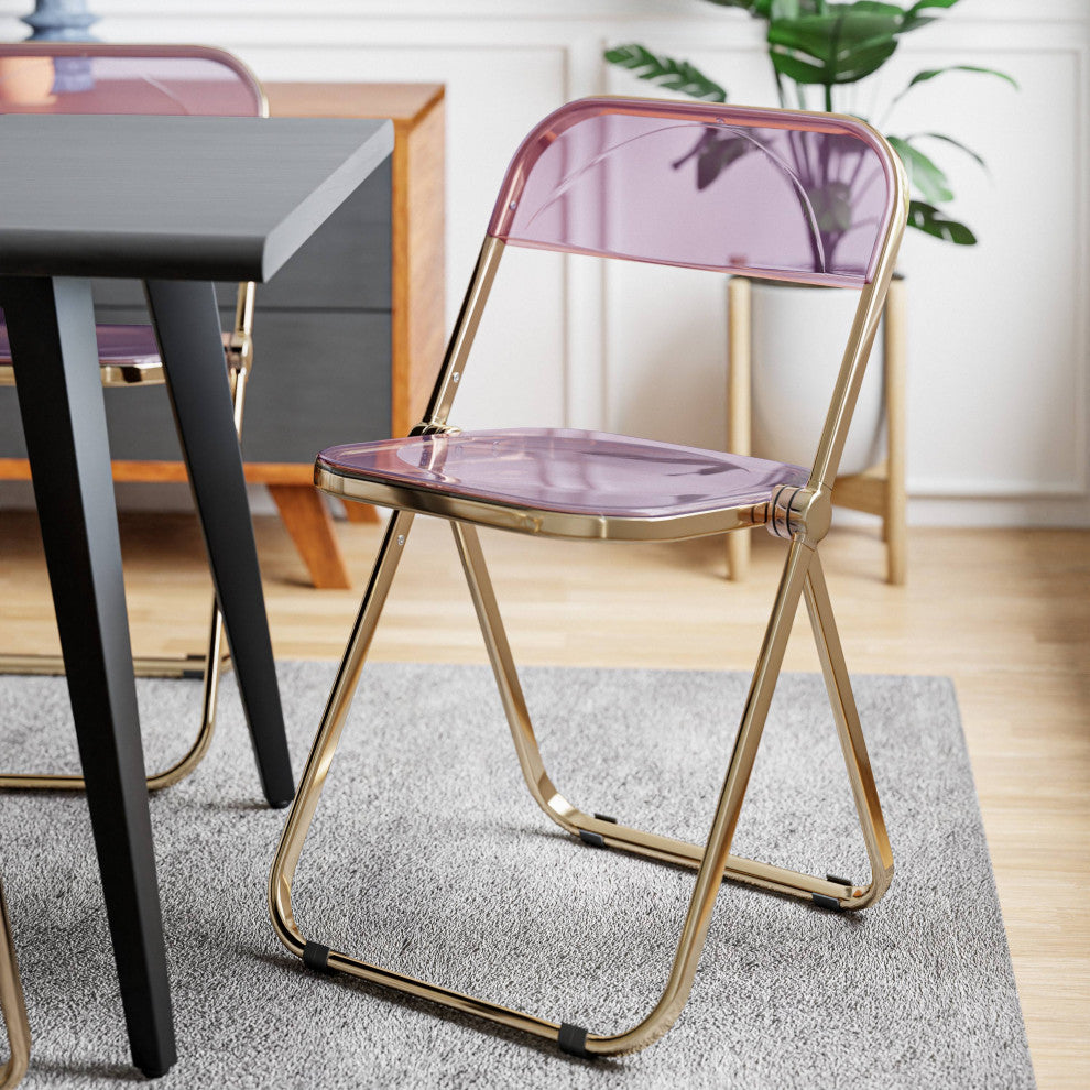 Lawrence Acrylic Folding Chair With Gold Frame, Magenta