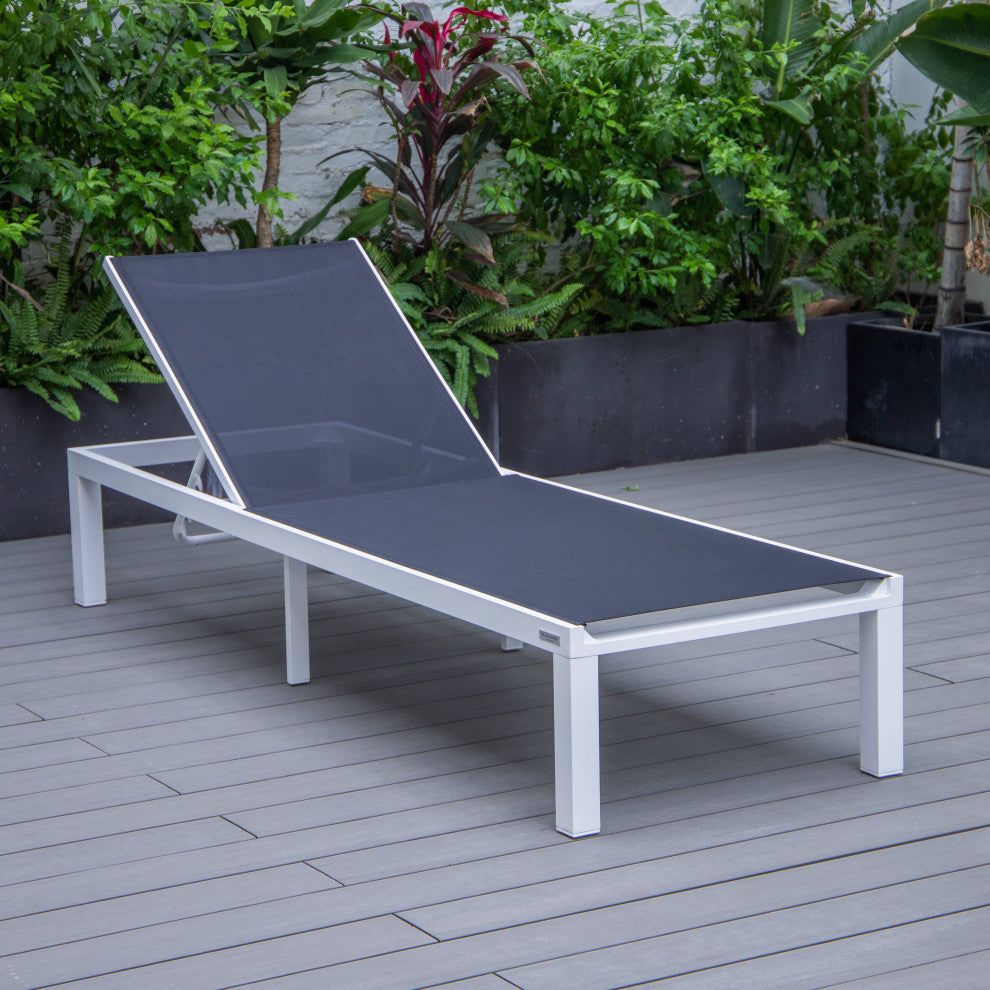 LeisureMod Marlin Patio Chaise Lounge Chair With White Frame, Black