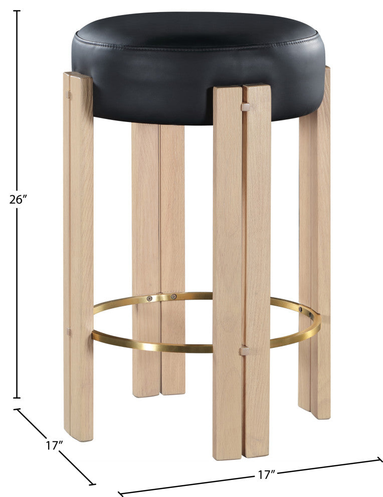 Harrison Upholstered Counter Stool, Black, Natural Finish