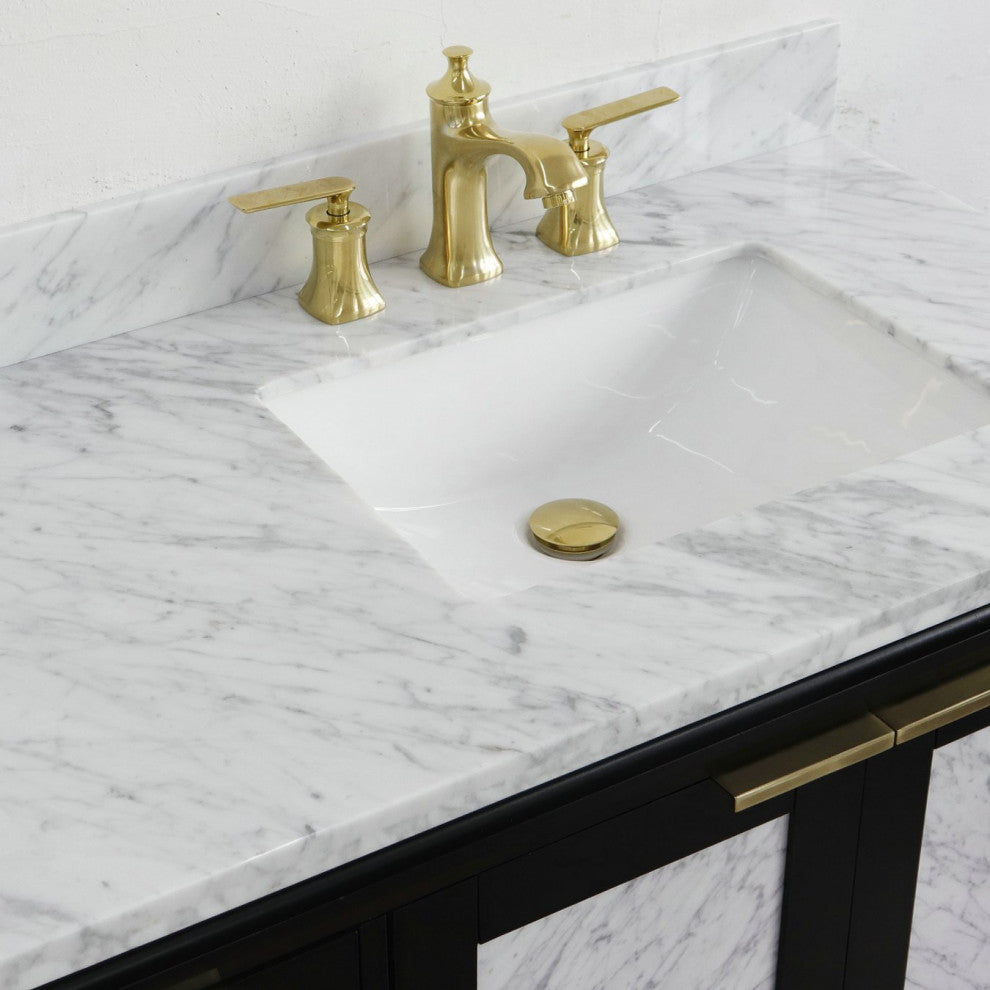 43" Single Vanity, Black Finish With White Carrara
