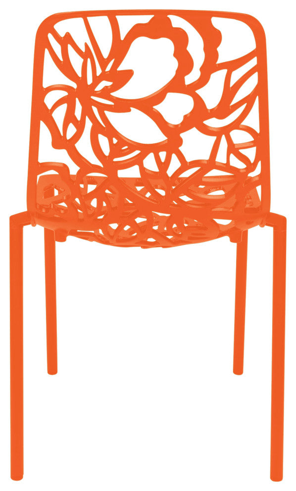 LeisureMod Devon Modern Outdoor Stackable Aluminum Dining Chair, Set of 4, Orange