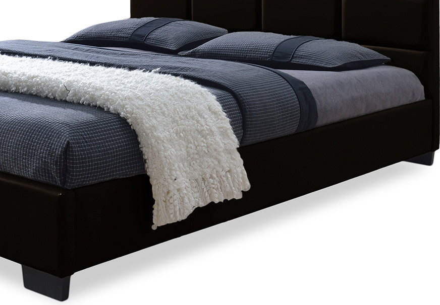 Vivaldi Dark Brown Faux Leather Padded Platform Base Queen Size Bed Frame