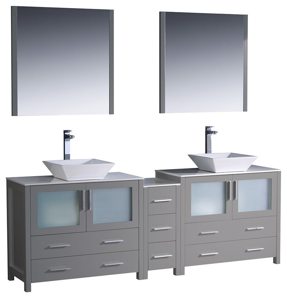84" Gray Modern Double Sink Bathroom Vanity With Side Cabinet, Faucet, FFT1044CH