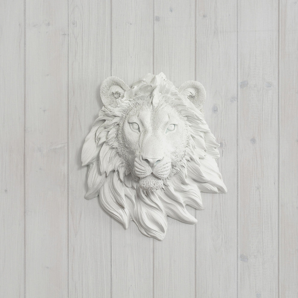 Wall Charmers Mounted Resin Lion Head, White, Mini