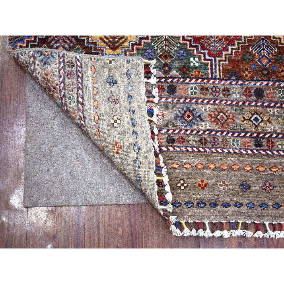 Taupe Gray Soft Wool, Hand Knotted Afghan Super Kazak, Runner Rug, 3'5"x10'0"