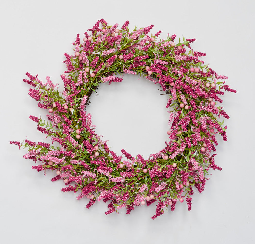 22" Heather Wreath With Berries On Natural Twig Base