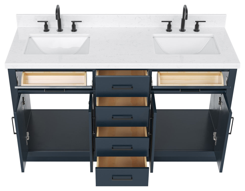 Ariel Hepburn 60" Double Rectangle Sinks Vanity, Carrara Quartz