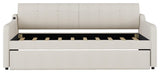 Gewnee Twin Upholstered Daybeds with Trundle and USB Charging,Beige