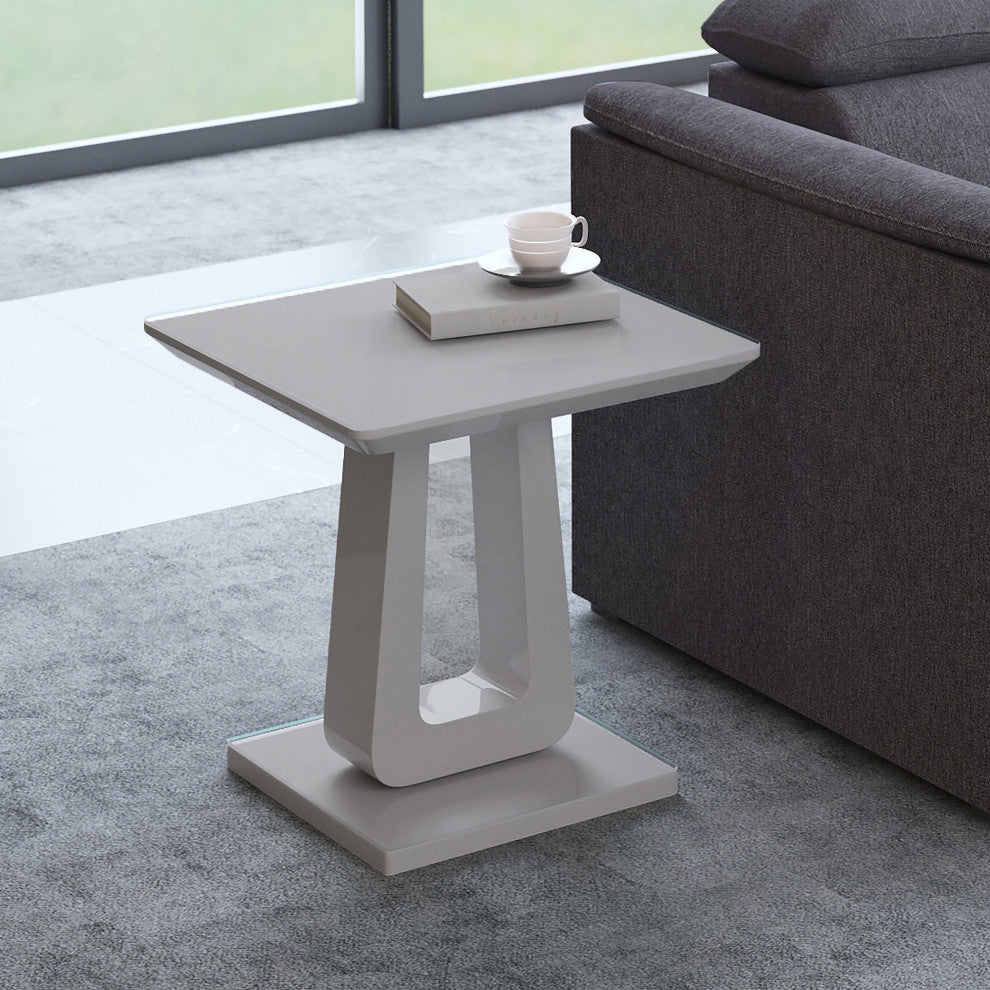 Contemporary MDF/Glass Accent Table, Warm Gray