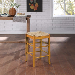 Square Rush Backless Counter Bar Stool, Oak