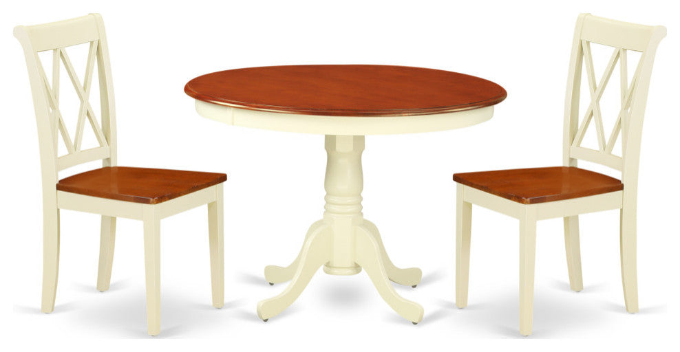 Hlcl3-Bmk-W 3Pc Round 42"Table And 2 Double X Back Chairs