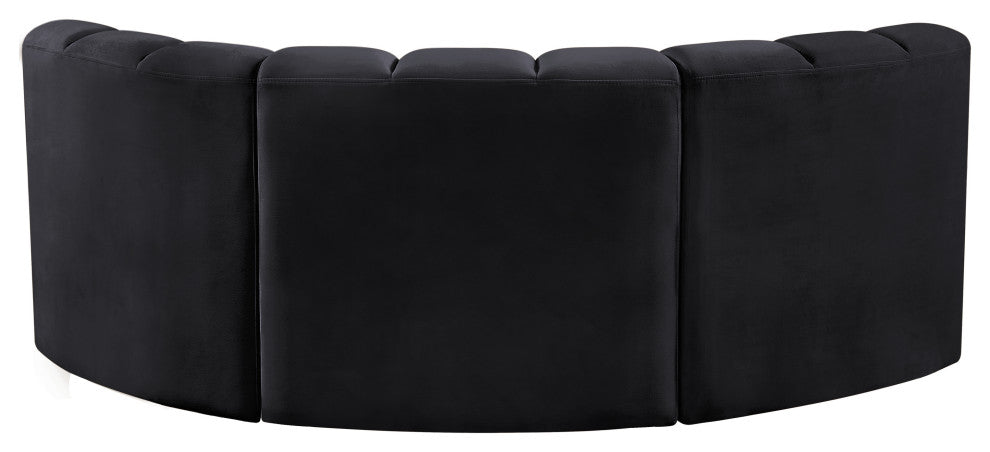 Arc Velvet Upholstered 3-Pc. Inward Curved Modular Sectional, Black