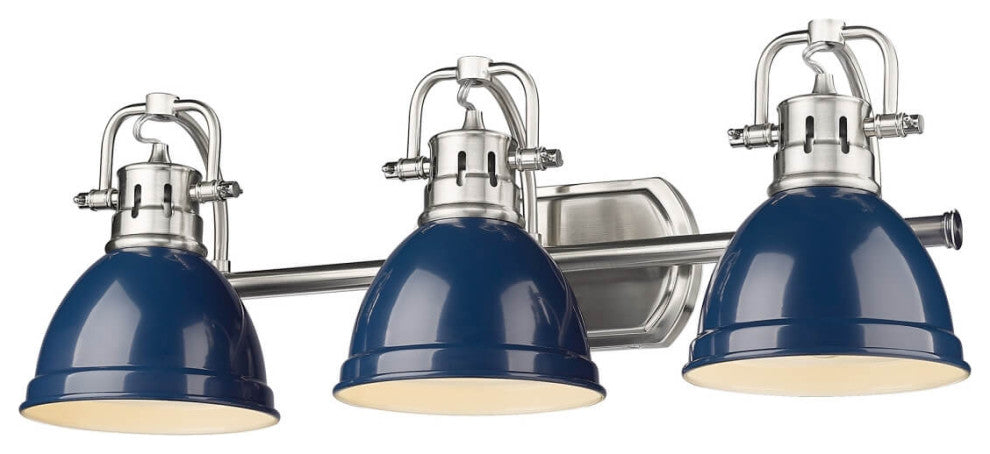 3 Light 25" Bath Vanity Light, Pewter With Navy Blue Shade