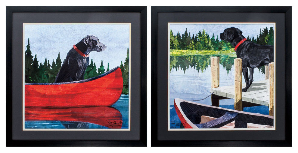 Dogs on Lake Framed Art, 2-Piece Set