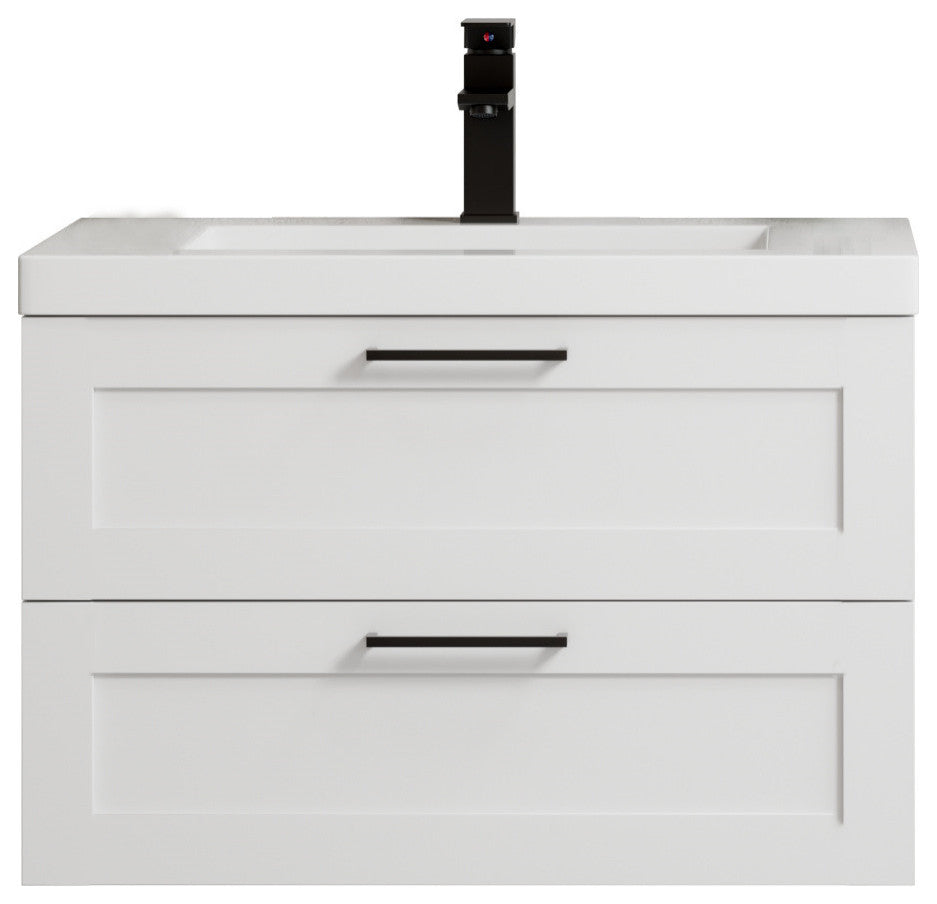 The Cosmo Wall Mounted Modern Bathroom Vanity, White, 30"