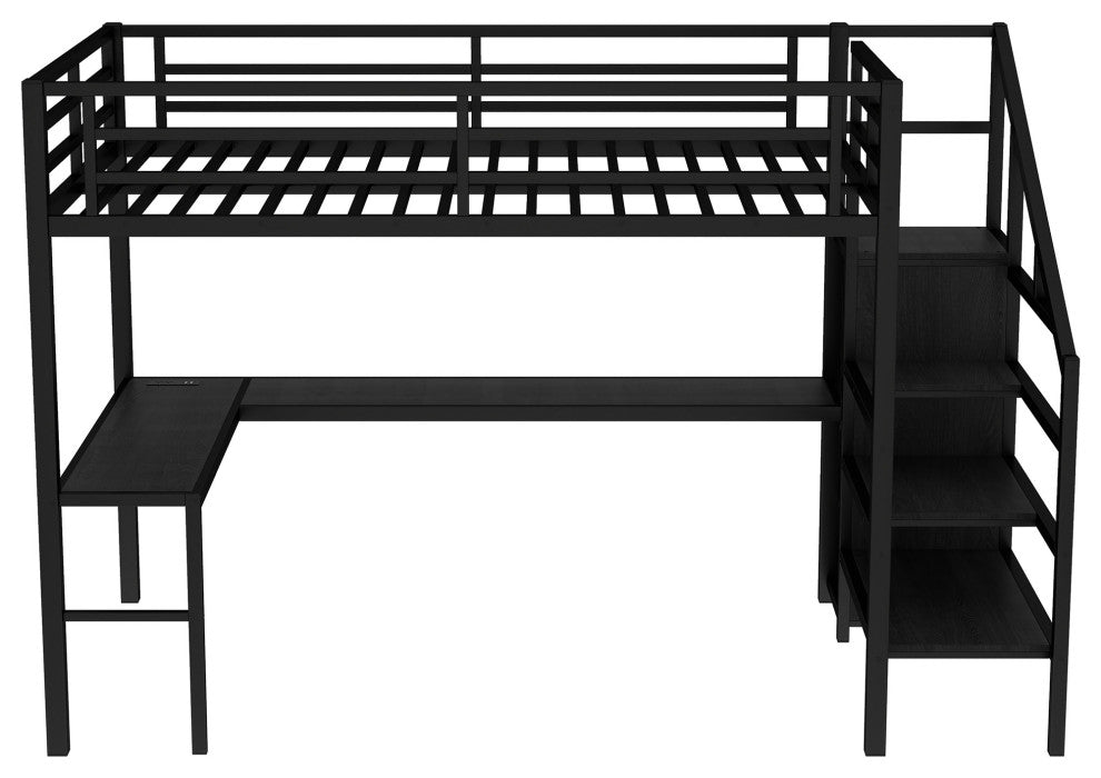 Gewnee Full Size Loft Bed with L-shaped Desk and USB