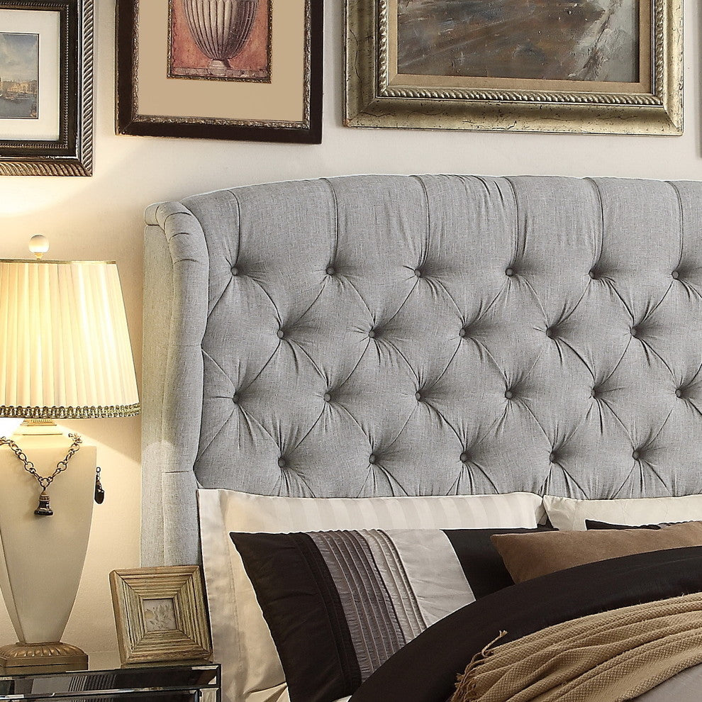 Felisa Upholstered Wingback Headboard, Gray, Full