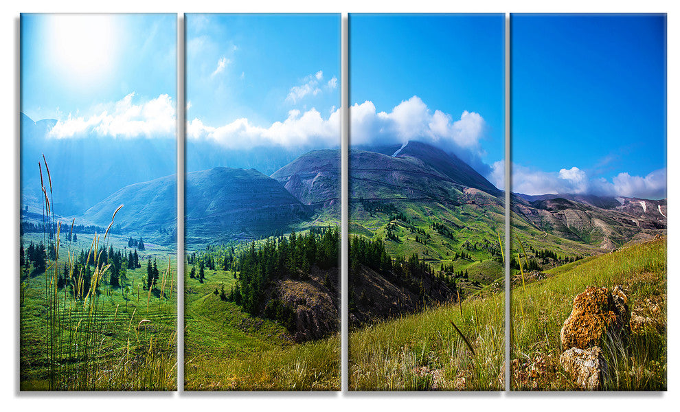 Mountain Landscape Panorama, Landscape Canvas Art Print, 48"x28", 4 Panels