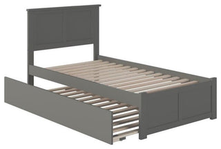 Bowery Hill Traditional Wood Twin XL Platform Panel Bed with Trundle in Gray