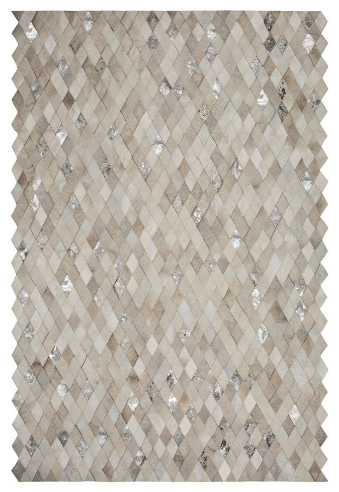 Cowhide Patchwork Rug, Demeter, Platinum, 9'x12'
