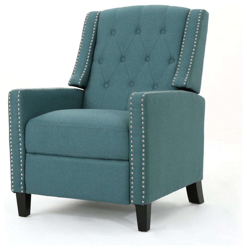 GDF Studio Izaak Tufted Back Fabric Recliner Chair, Dark Teal