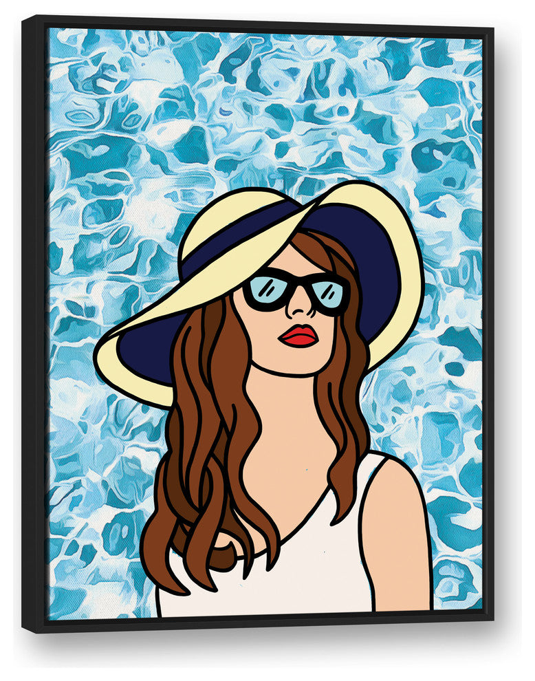 Woman At The Pool 30x40 Black Floating Framed Canvas