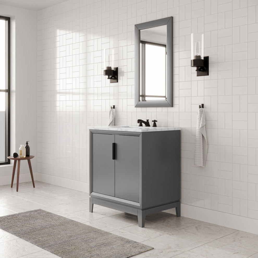 Elizabeth 30" Single Sink Carrara White Marble Vanity, Cashmere Gray