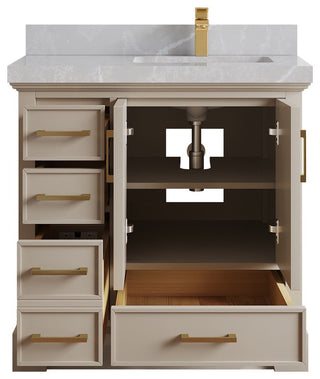 Charlotte 36" Right Offset Bath Vanity in Fine Grain 2" Pearl Gray Quartz