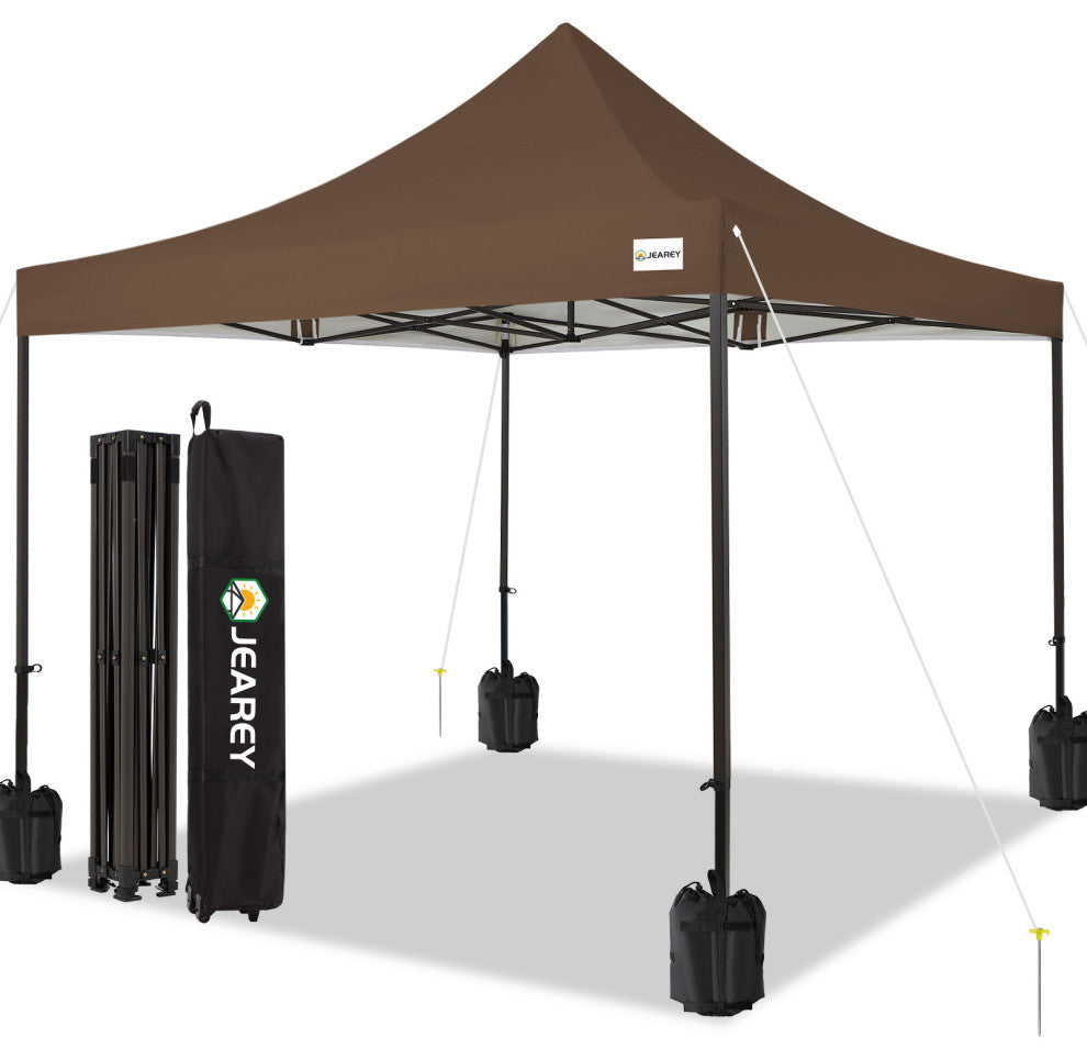 JEAREY Pop Up Canopy Tent, Outdoor Canopy, 4 Sand Bags, Brown, 12x12ft