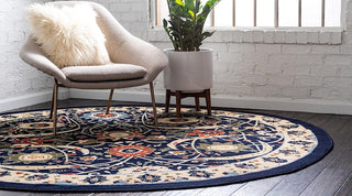 Country and Floral Kashan 8' Square Denim Area Rug