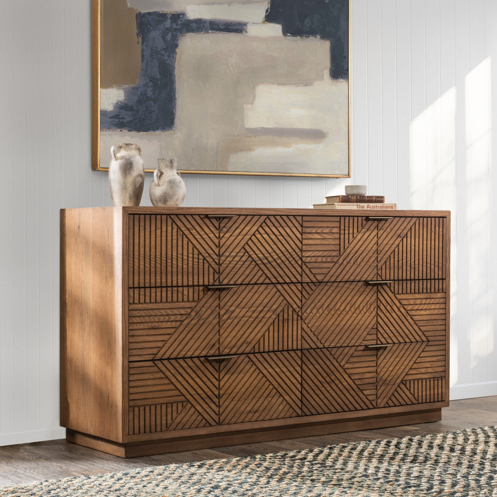 Santa Clara 6-Drawer Wood Dresser, Oak Golden