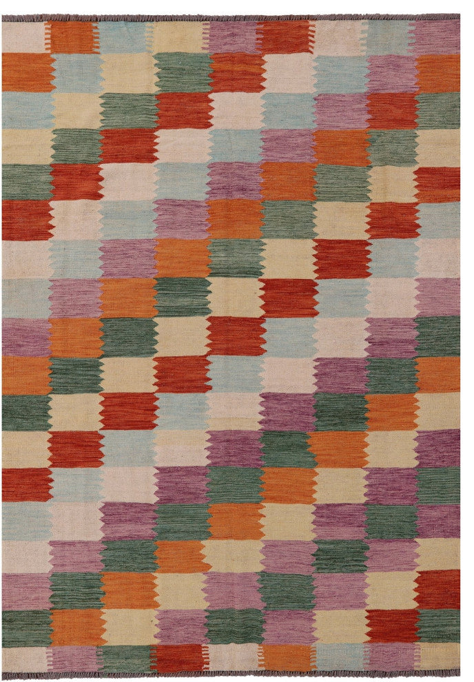 6' 10" X 9' 6" Wool On Wool Flat Weave Kilim Rug - Q12598