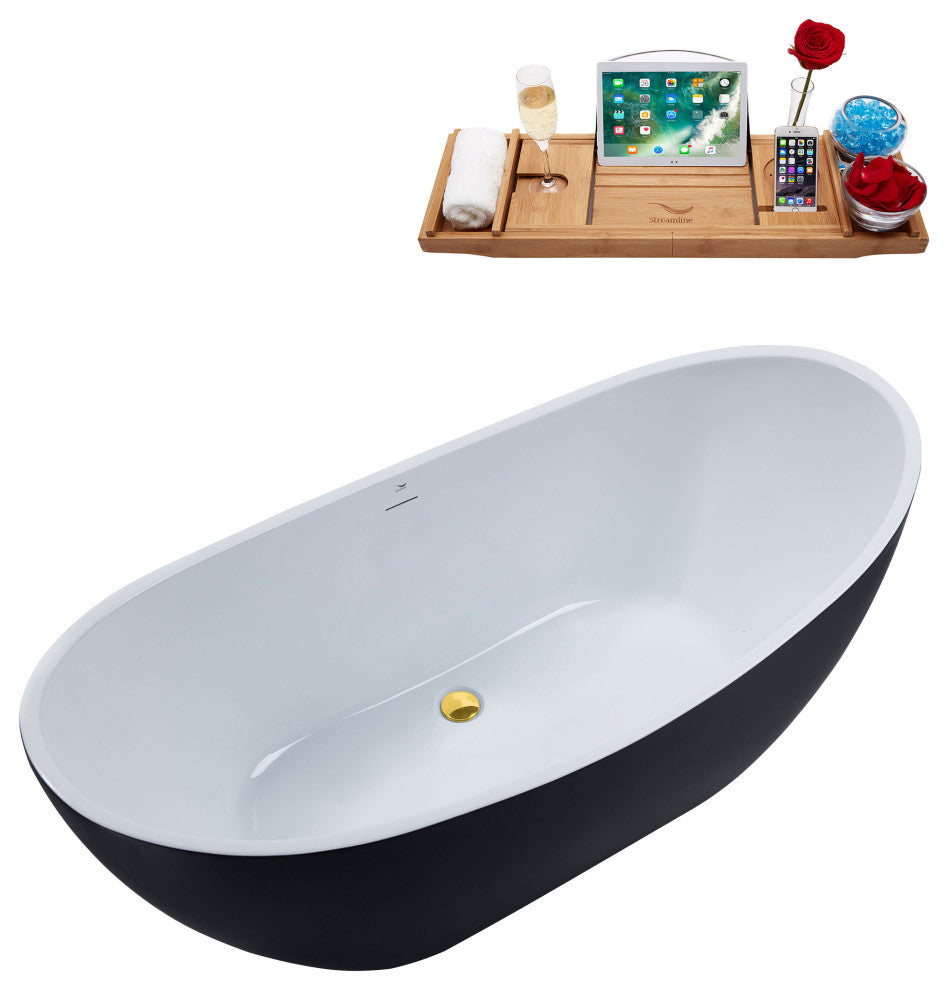 62" Streamline N594GLD Freestanding Tub and Tray With Internal Drain