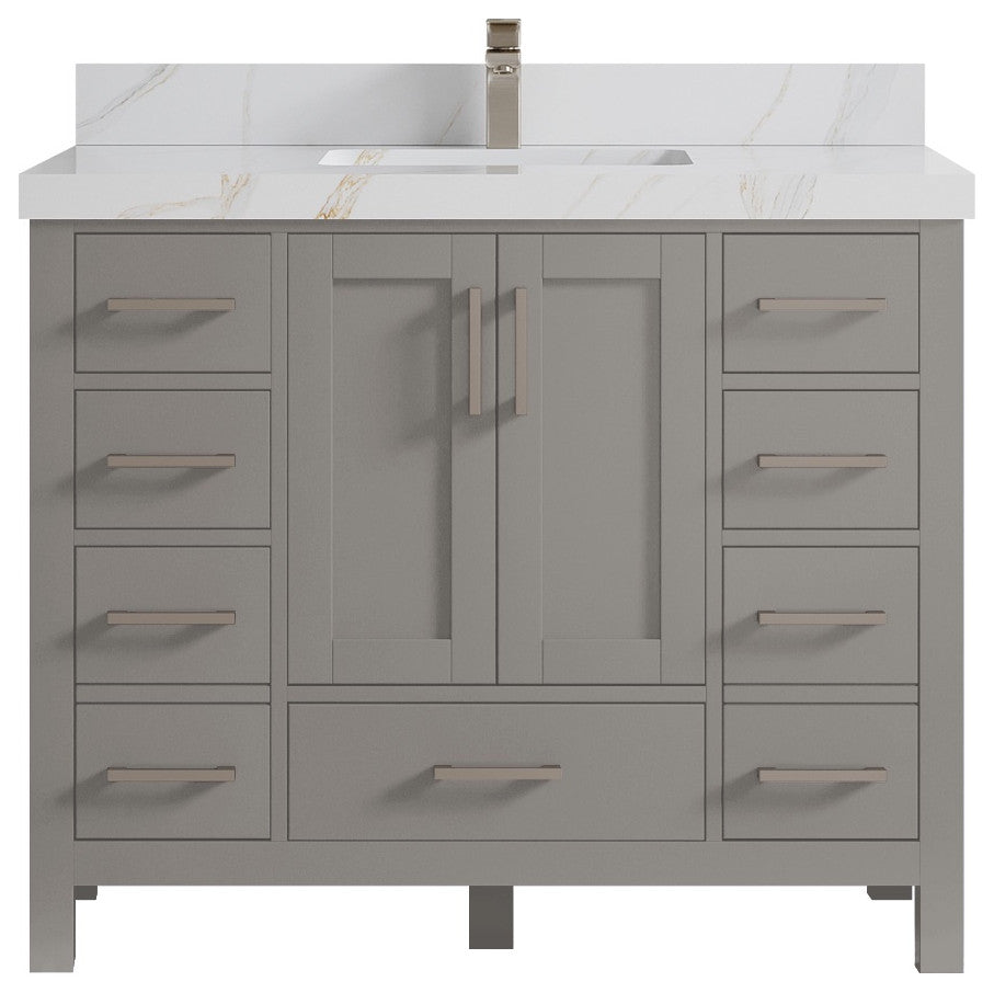 Malibu 42 Single Sink Bath Vanity in Elephant Skin Gray 2" Calacatta Sienna