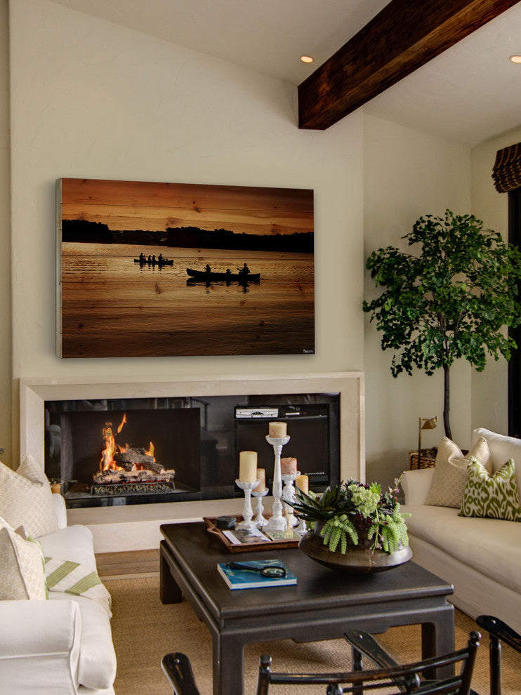 "Canoeing" UV Ink Print on Natural Pine Wood, 60"x40"